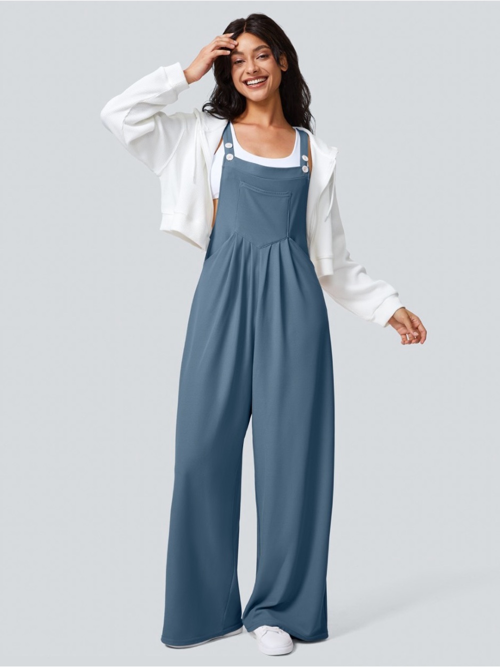 Wide-Leg Overall Jumpsuit in Slate Blue